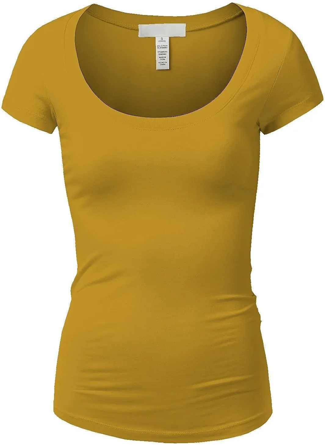 Active Basic Womens Plain Basic Deep Scoop Neck with Cap Short Sleeves