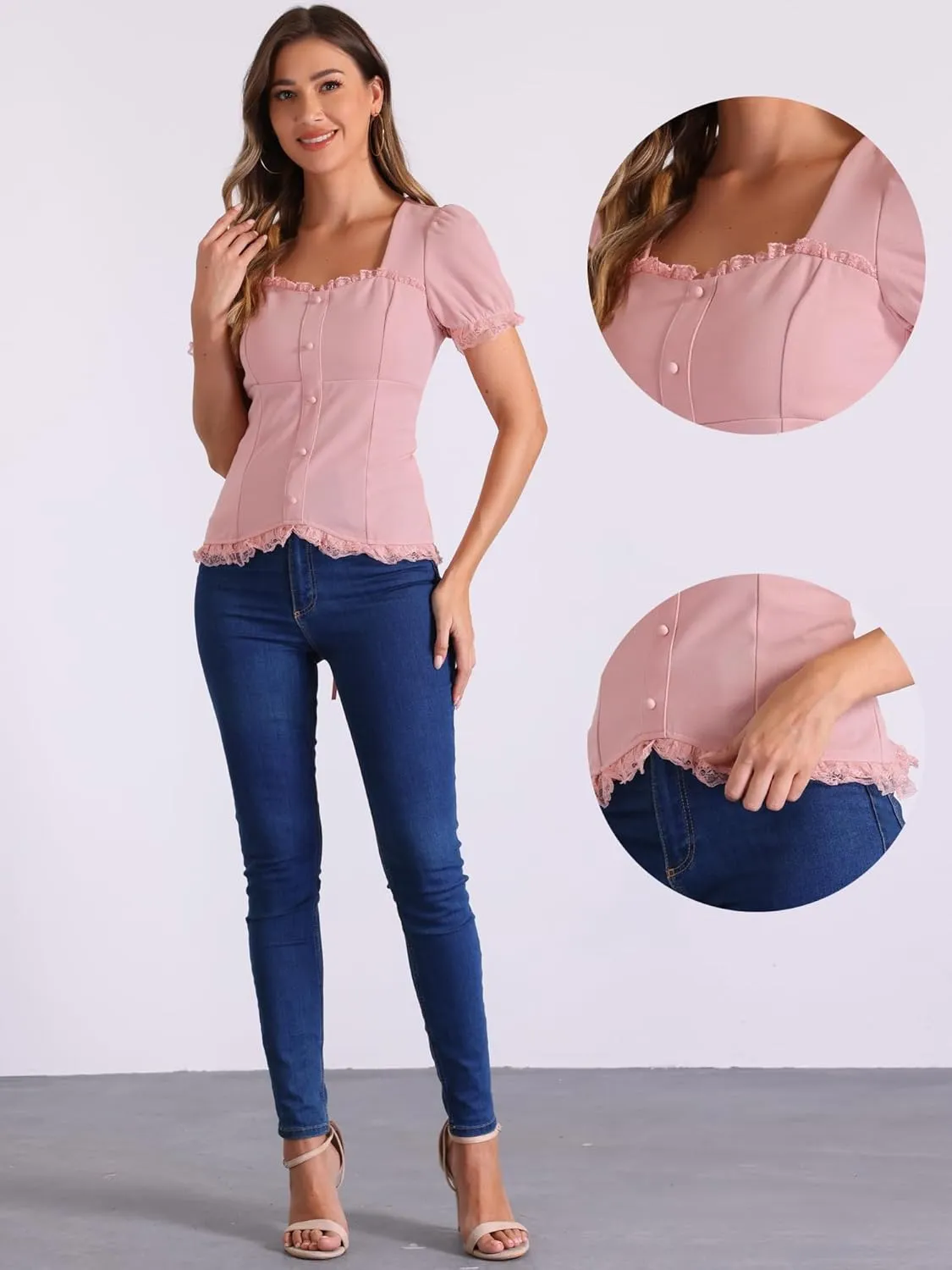 Allegra K Victorian Shirt for Women's Sweetheart Neck Puff Sleeve Halloween Lace Up Gothic Blouse