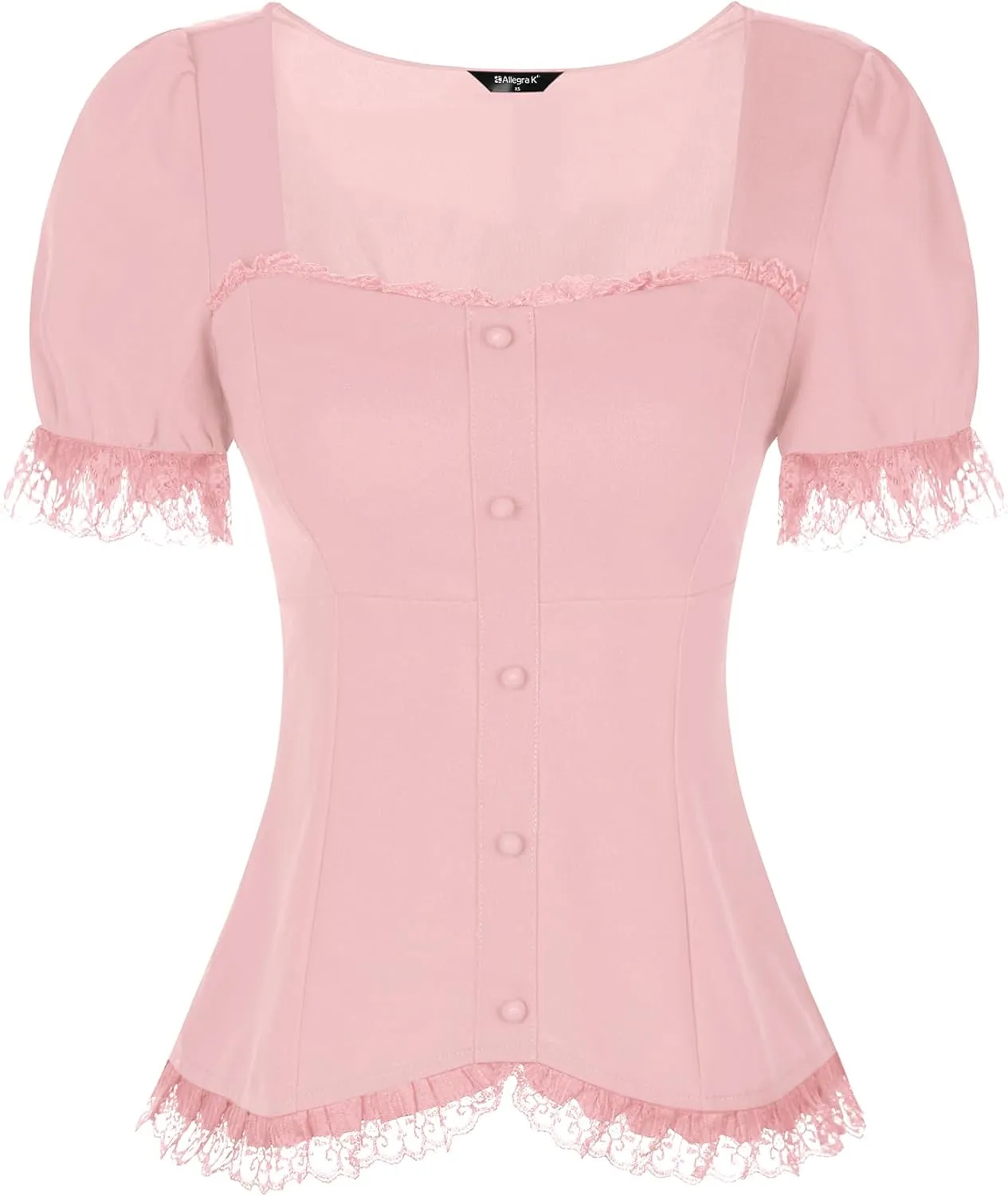 Allegra K Victorian Shirt for Women's Sweetheart Neck Puff Sleeve Halloween Lace Up Gothic Blouse