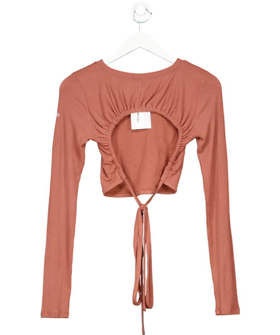alo yoga Brown Manifest Ribbed Long Sleeve Crop Top UK M