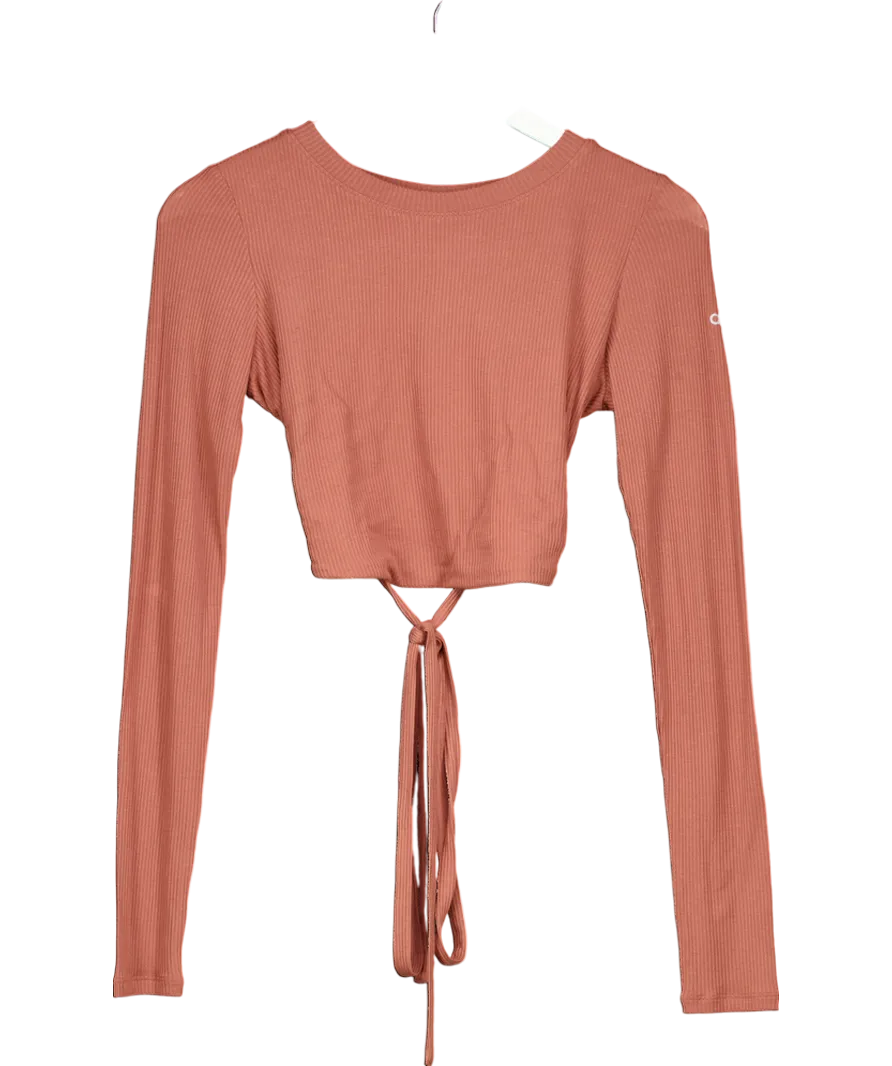 alo yoga Brown Manifest Ribbed Long Sleeve Crop Top UK M