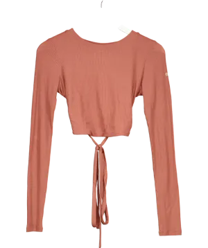 alo yoga Brown Manifest Ribbed Long Sleeve Crop Top UK M