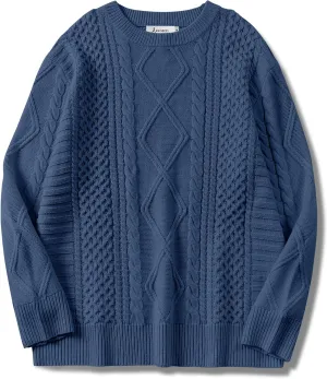 ANRABESS Sweaters for Women Oversized Crewneck Long Sleeve Casual Loose Cable Knit Pullover Tops 2024 Fall Vintage Clothes