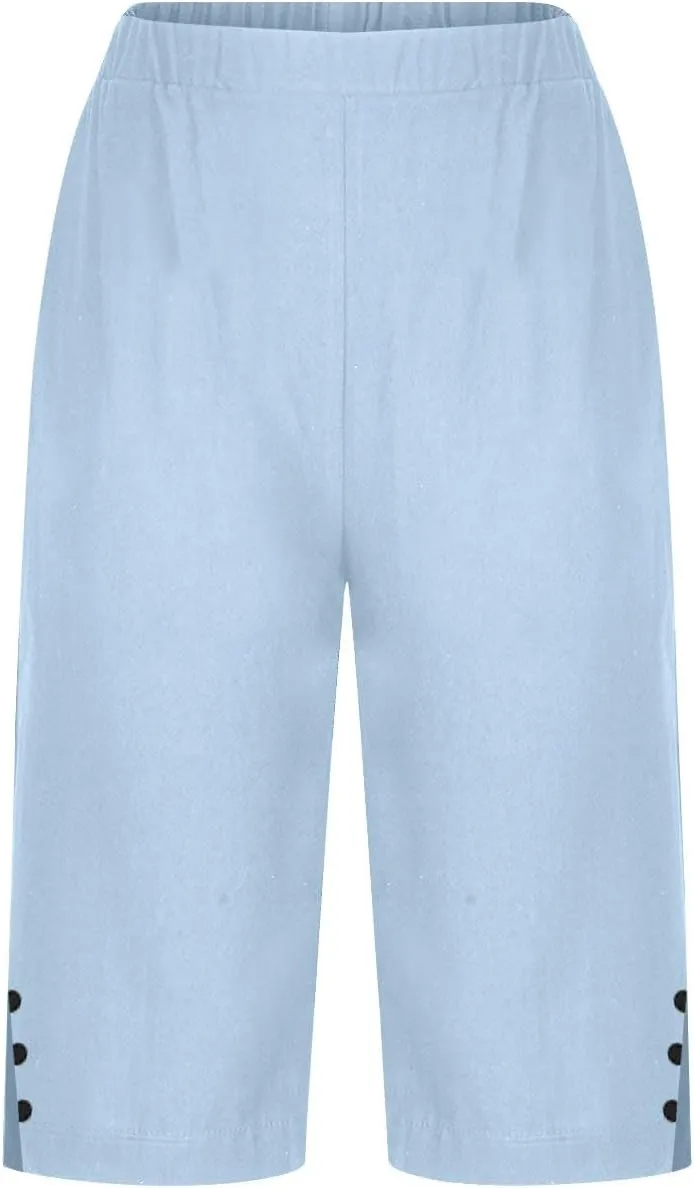 Bermuda Shorts for Women,Knee Length Linen Capri Pants High Waisted Comfy Casual Plus Size Capris 2025