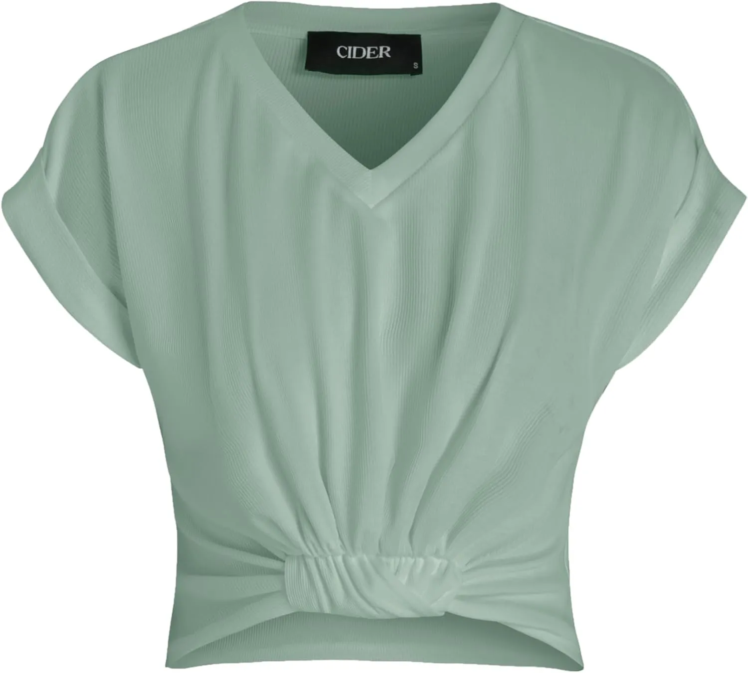 CIDER V-Neck Solid Ruched Crop Top