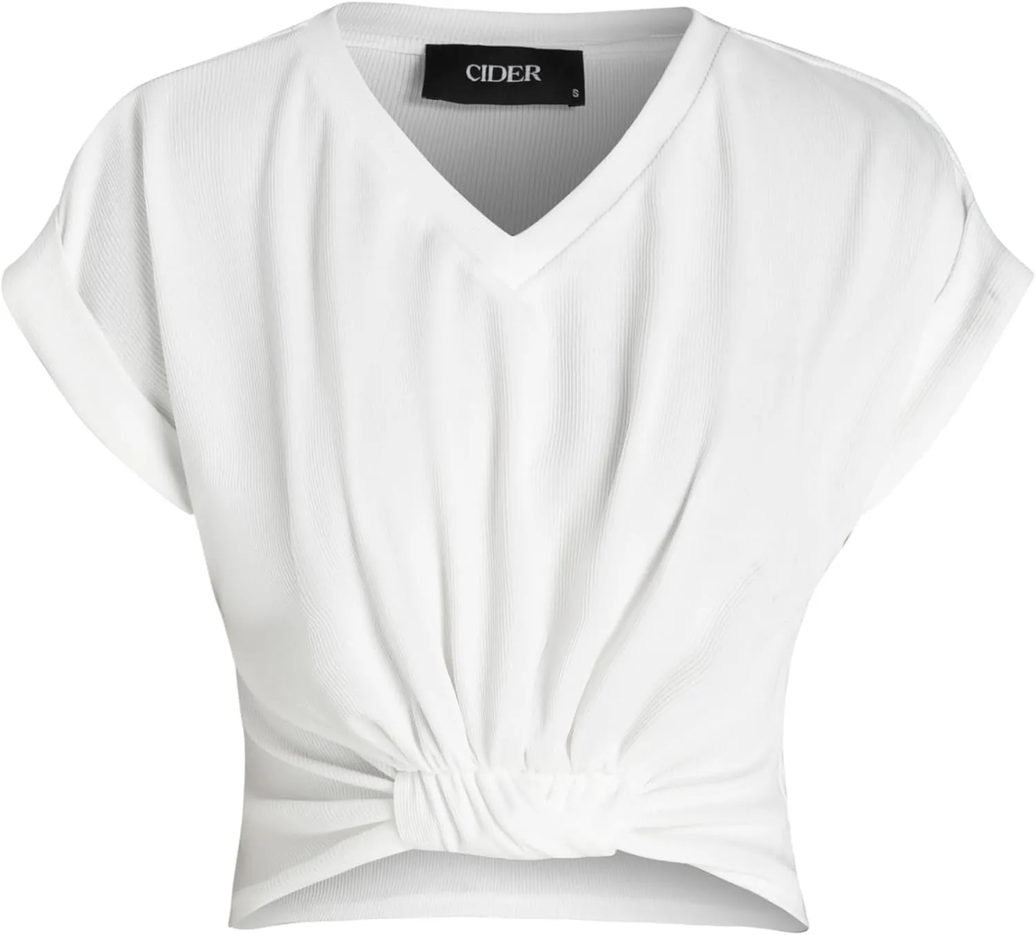 CIDER V-Neck Solid Ruched Crop Top