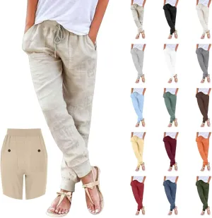 Cotton Joggers for Women Elastic Waist Lightweight Tapered Leg Sweatpants with Pockets Summer Casual Vacation Clothes