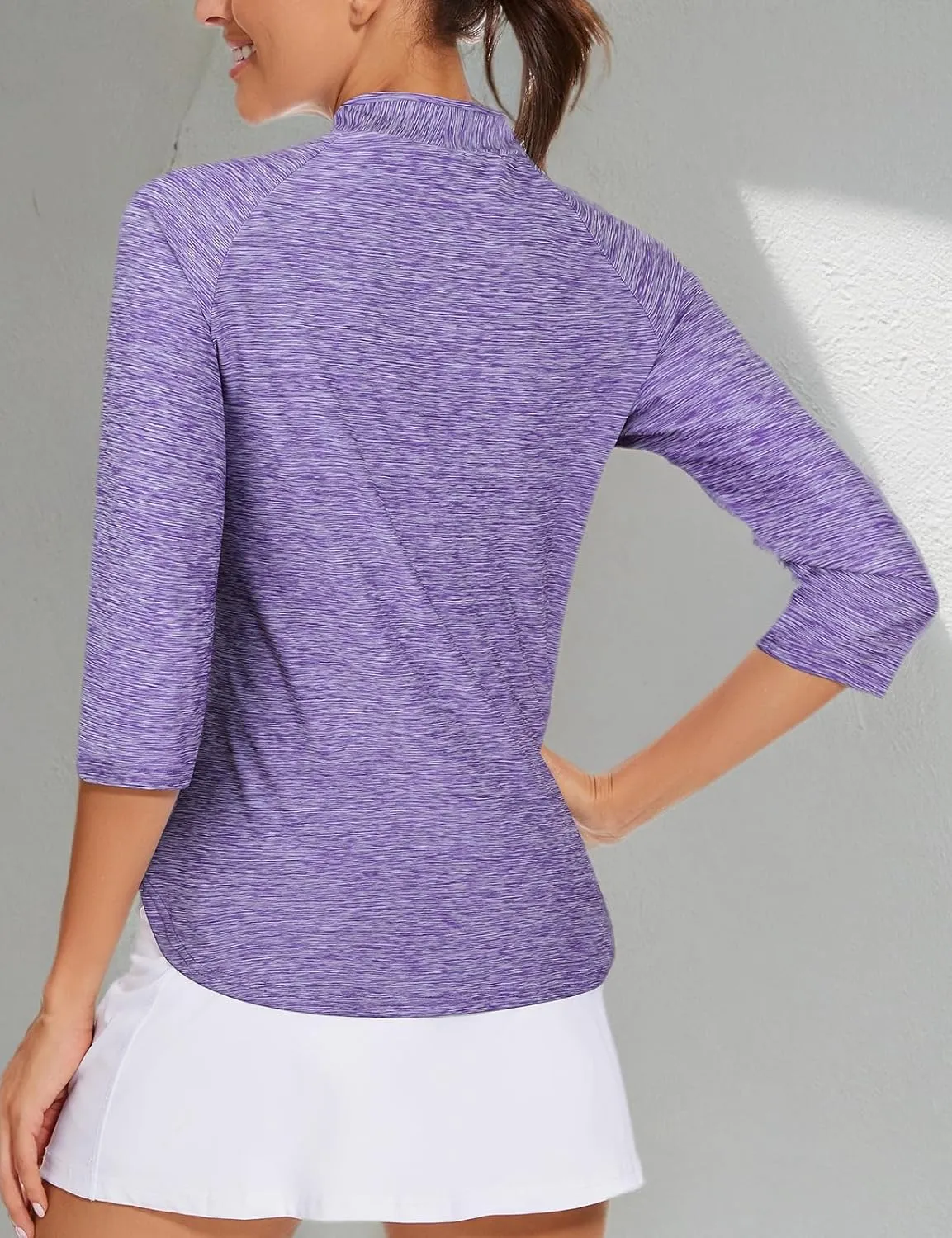 Cucuchy Womens Golf Shirt Quick Dry 3/4 Sleeve Quarter Zip Polo Workout Tops Tennis Shirts S-XXL