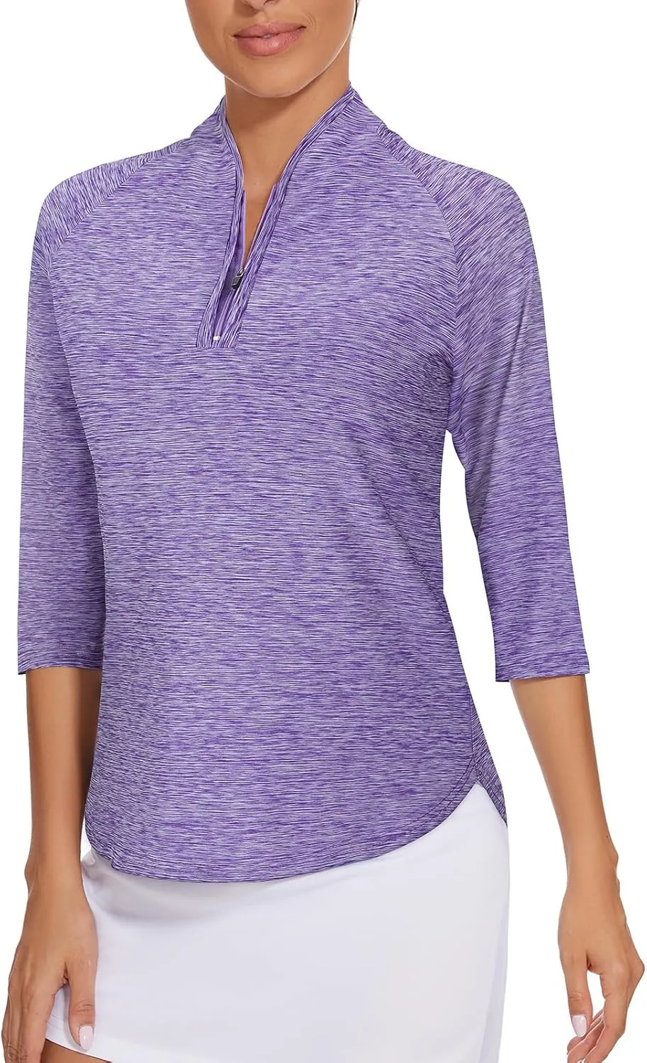 Cucuchy Womens Golf Shirt Quick Dry 3/4 Sleeve Quarter Zip Polo Workout Tops Tennis Shirts S-XXL