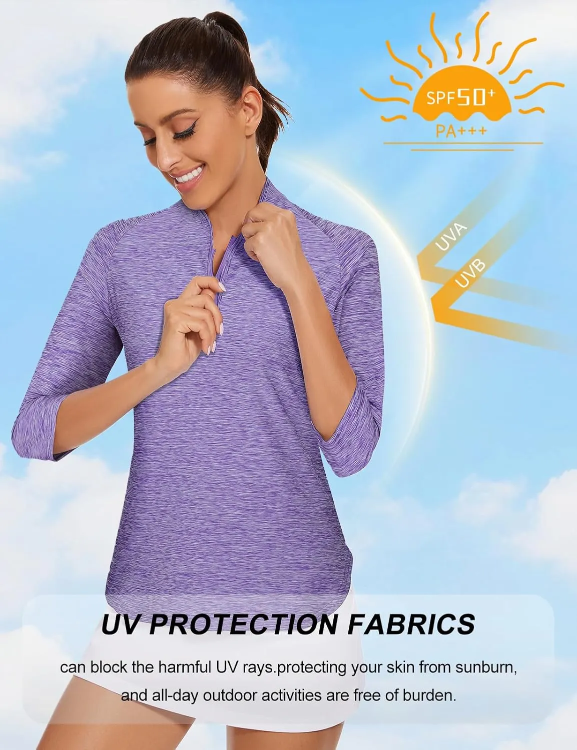 Cucuchy Womens Golf Shirt Quick Dry 3/4 Sleeve Quarter Zip Polo Workout Tops Tennis Shirts S-XXL