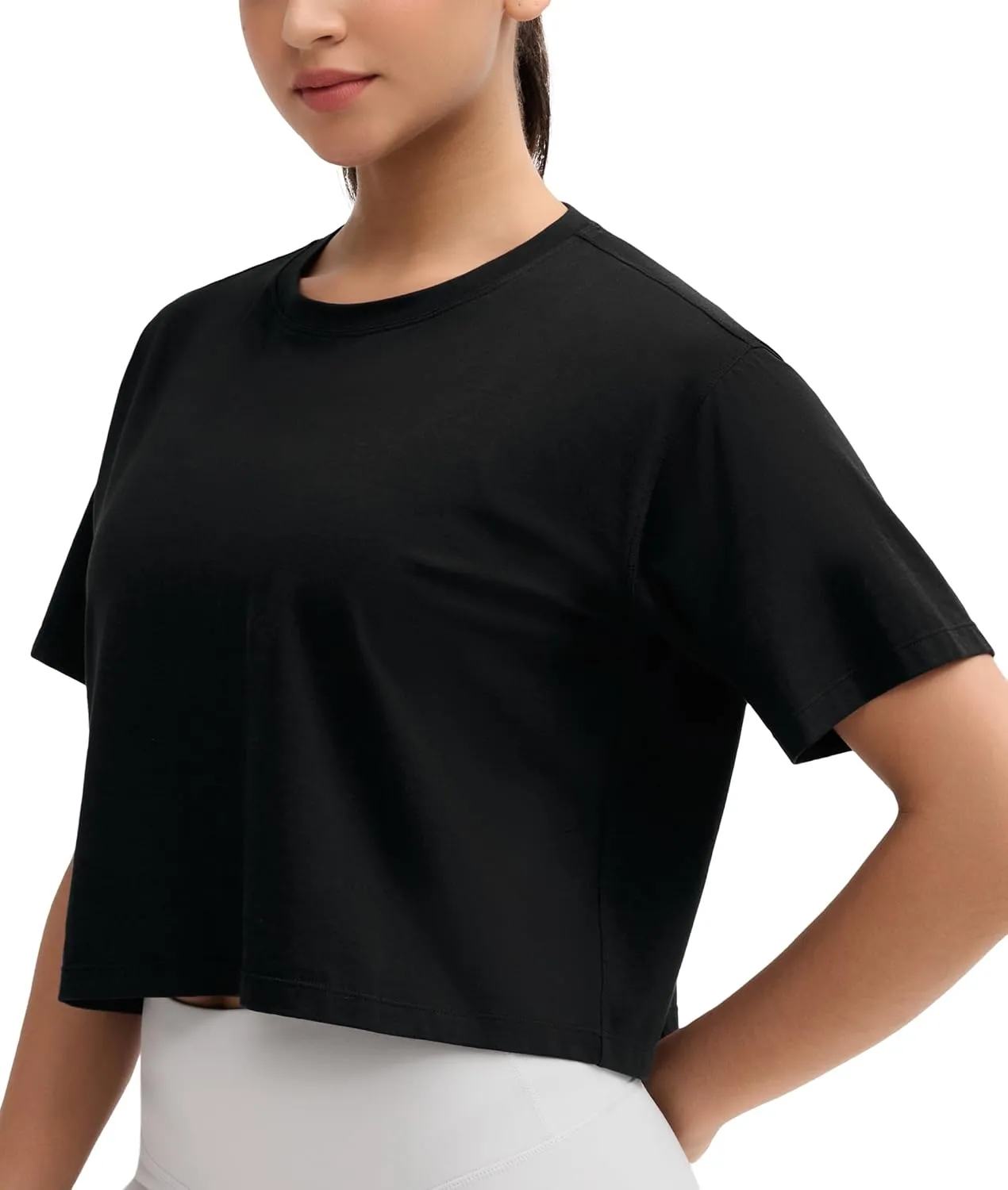 Dragon Fit Loose Workout Crop Tops for Women Summer Cotton Short Sleeve Shirts Basic Crewneck Gym Athletic T-Shirts