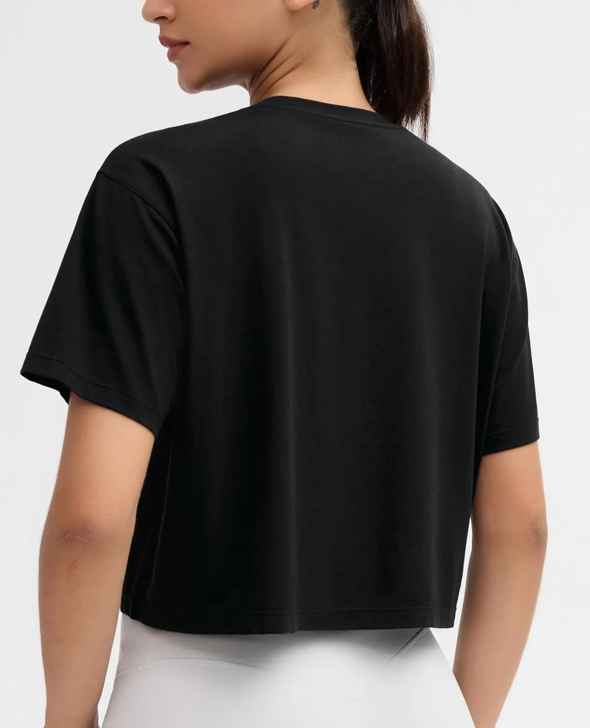 Dragon Fit Loose Workout Crop Tops for Women Summer Cotton Short Sleeve Shirts Basic Crewneck Gym Athletic T-Shirts
