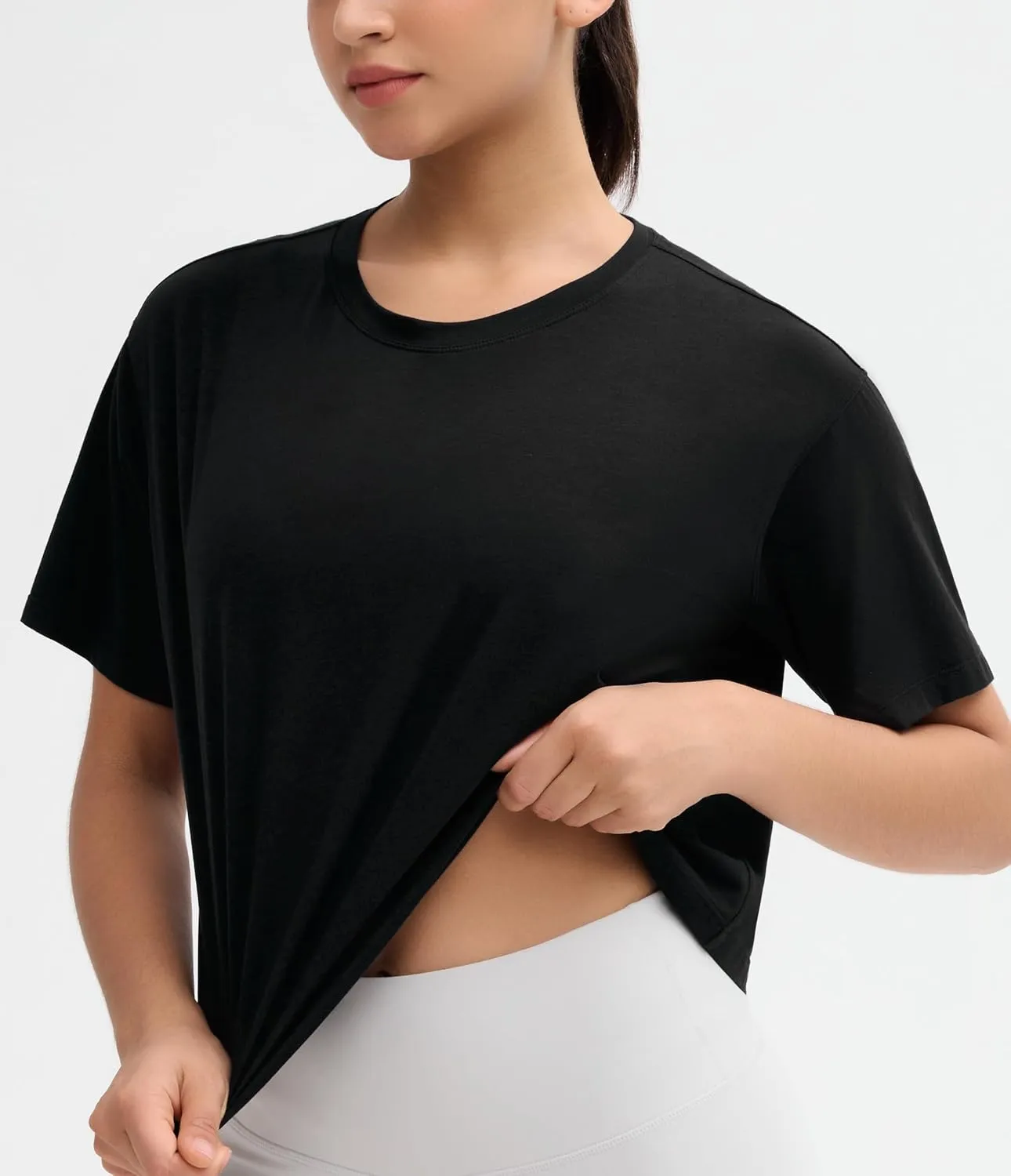 Dragon Fit Loose Workout Crop Tops for Women Summer Cotton Short Sleeve Shirts Basic Crewneck Gym Athletic T-Shirts