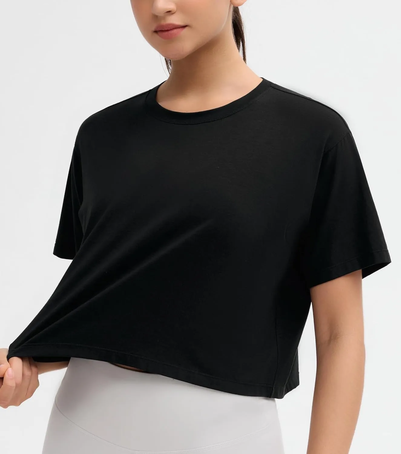Dragon Fit Loose Workout Crop Tops for Women Summer Cotton Short Sleeve Shirts Basic Crewneck Gym Athletic T-Shirts