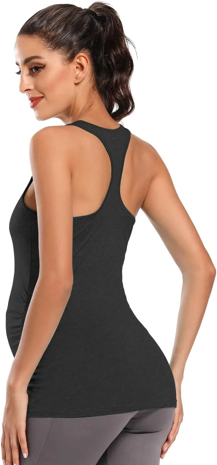 Ecavus Women's Maternity Tank Tops Seamless Racerback Sleeveless Workout Athletic Yoga Tops Pregnancy Shirt