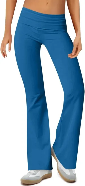 fanmpghleoo Flare Yoga Pants for Women Low Rise Foldover Flare Leggings Stretchy Fold Over Yoga Pants Gym Workout Leggings