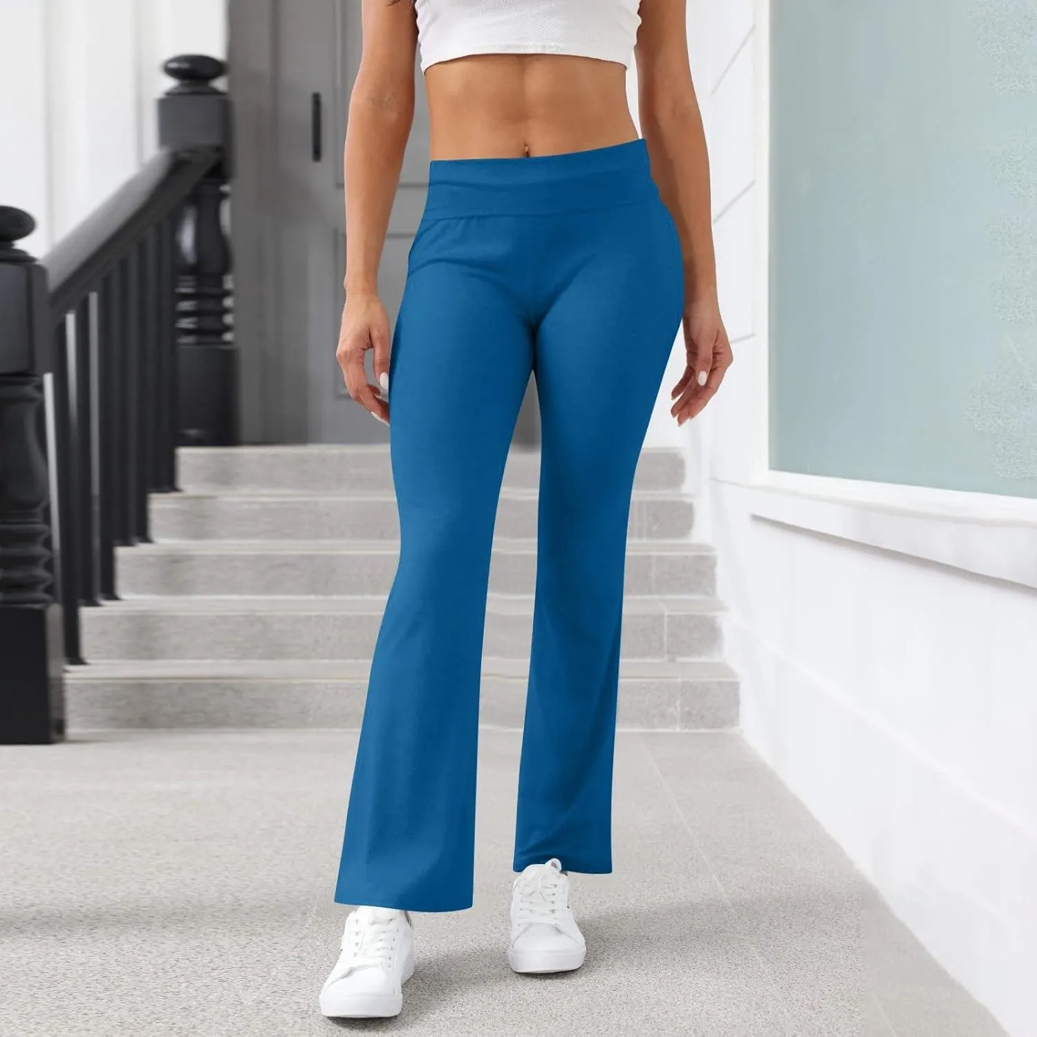 fanmpghleoo Flare Yoga Pants for Women Low Rise Foldover Flare Leggings Stretchy Fold Over Yoga Pants Gym Workout Leggings