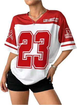 Floerns Women's Camo Print Team Sports T Shirts V Neck Basketball Jersey Tee Shirts