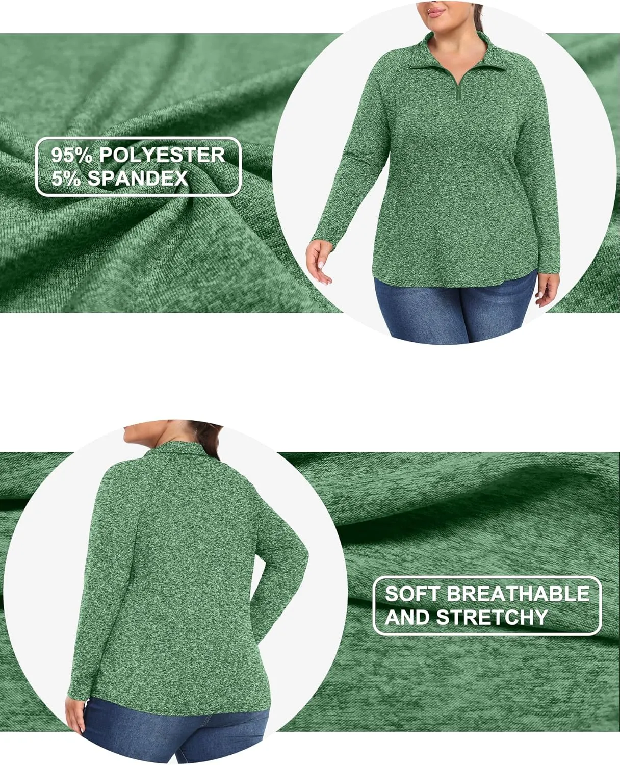 FOREYOND Womens Plus Size Workout Tops Long Sleeve Quarter Zip Pullover Althetic Shirts Moisture Wicking Hiking Clothes