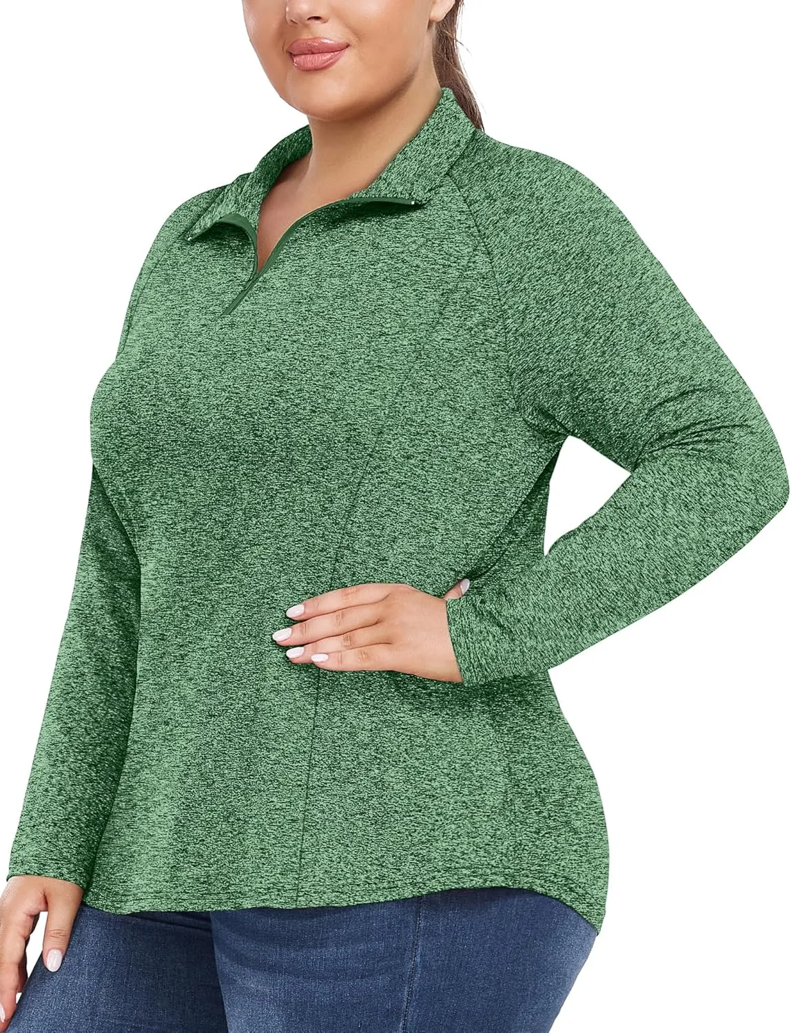 FOREYOND Womens Plus Size Workout Tops Long Sleeve Quarter Zip Pullover Althetic Shirts Moisture Wicking Hiking Clothes