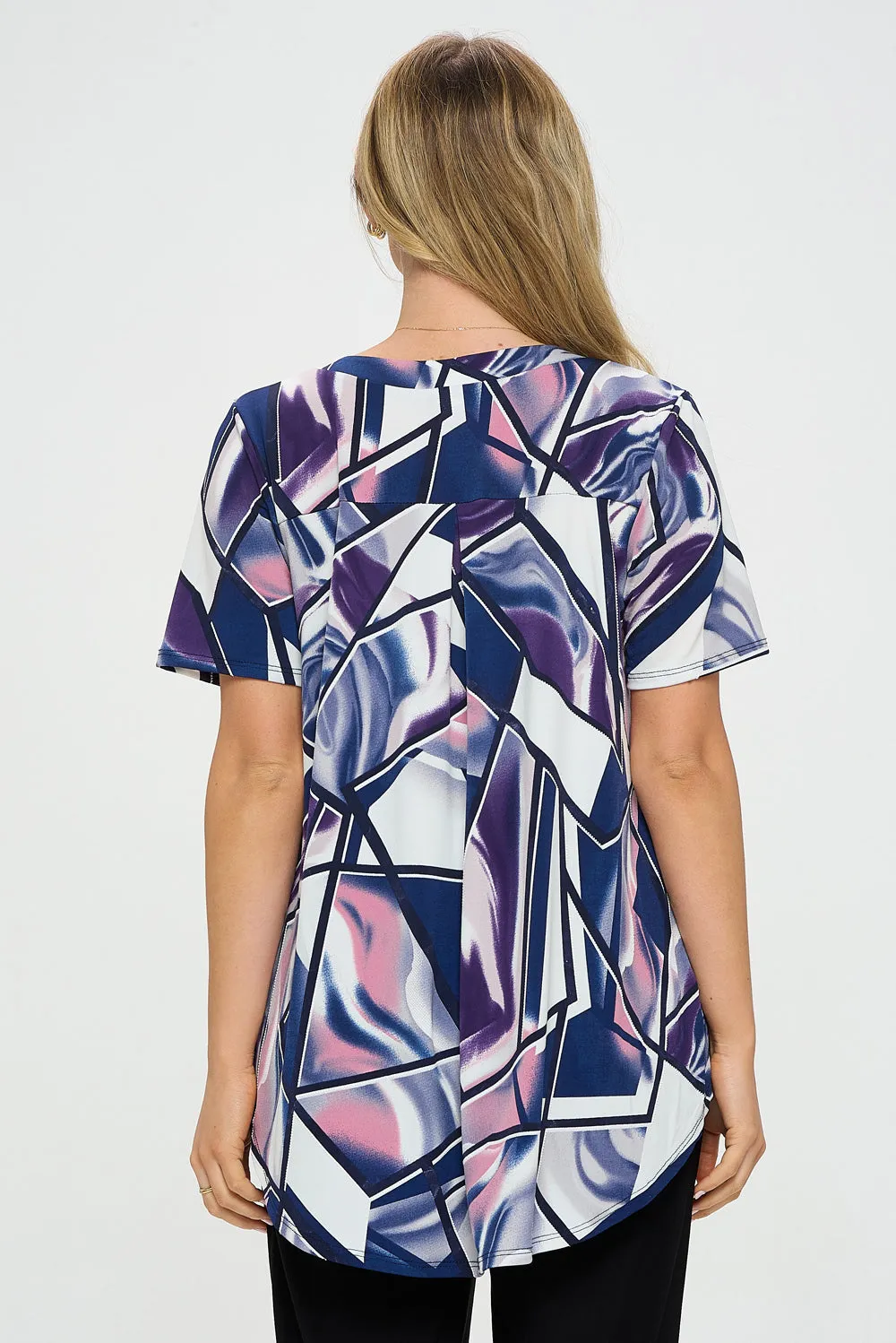 HIT Notch Neck Rolled Sleeve Top-3059HT-SRP1-W357