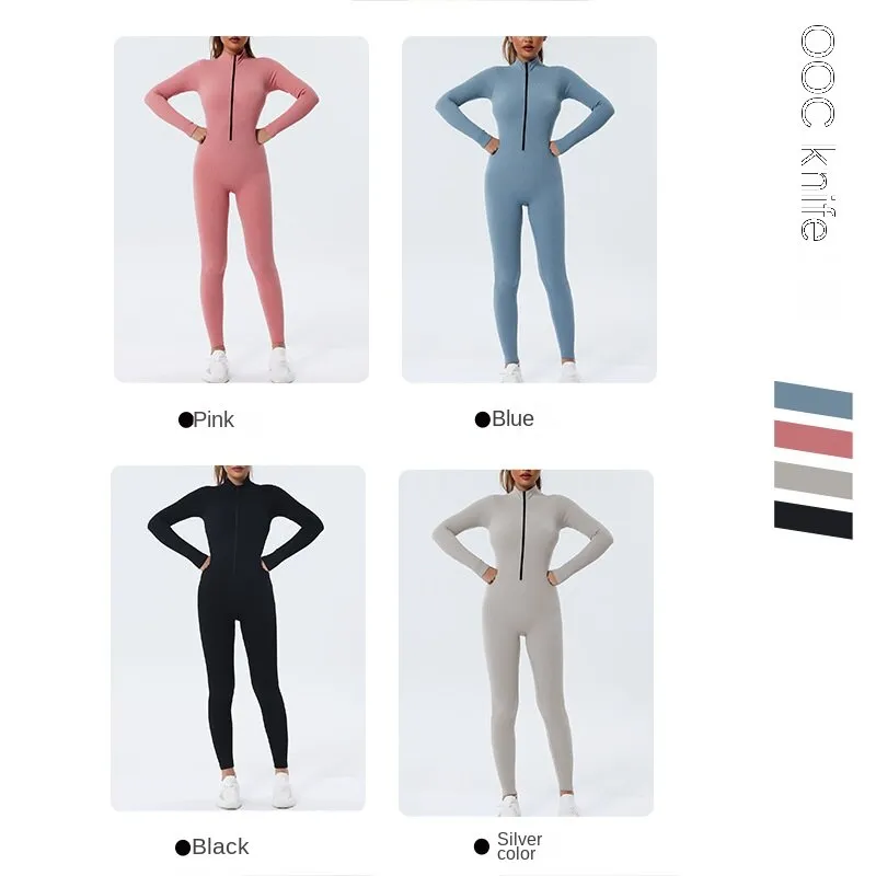 Hzori Quick-Drying Seamless Fall/Winter Yoga Wear Long-Sleeved Sports Suit Dance Yoga Fitness Suit One-Piece Skinny Yoga Pants Women