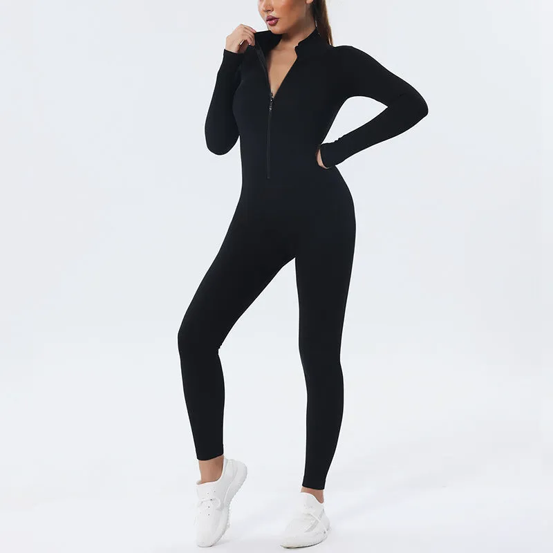 Hzori Quick-Drying Seamless Fall/Winter Yoga Wear Long-Sleeved Sports Suit Dance Yoga Fitness Suit One-Piece Skinny Yoga Pants Women