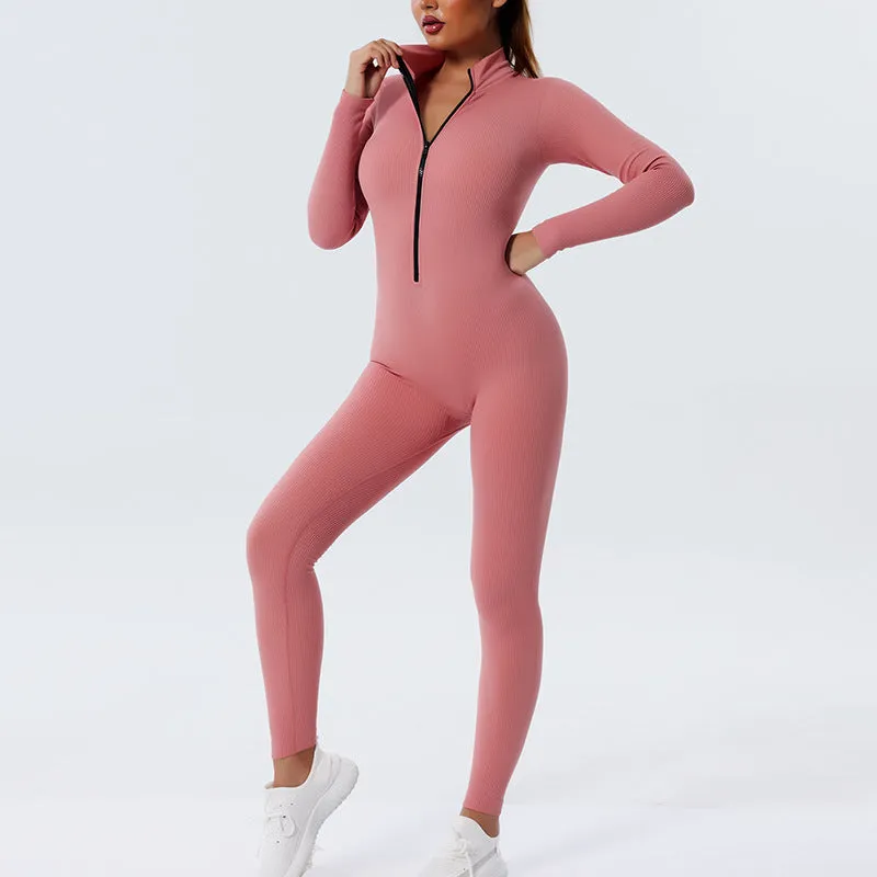 Hzori Quick-Drying Seamless Fall/Winter Yoga Wear Long-Sleeved Sports Suit Dance Yoga Fitness Suit One-Piece Skinny Yoga Pants Women