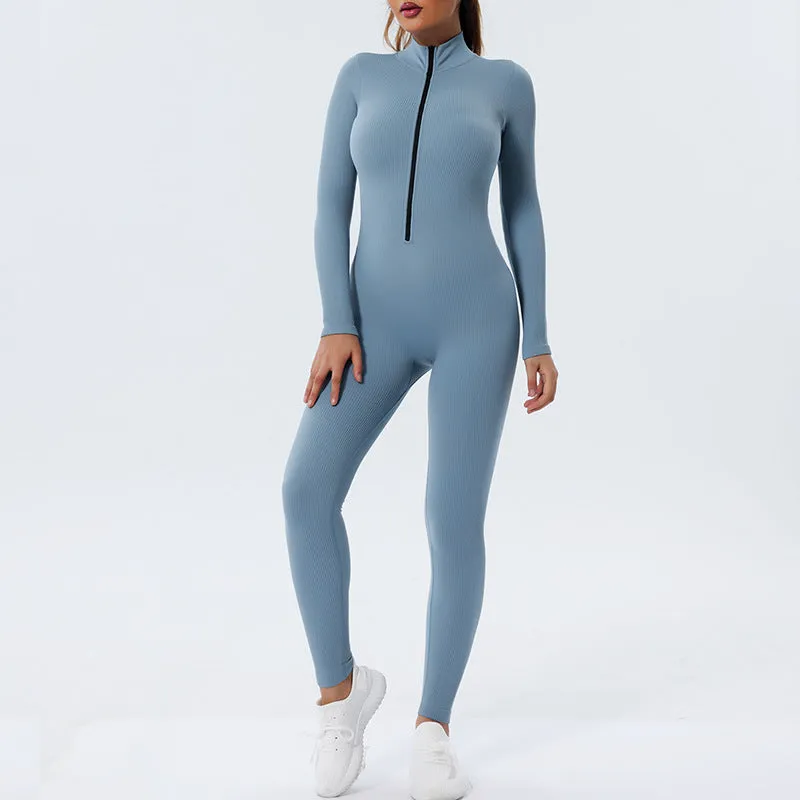 Hzori Quick-Drying Seamless Fall/Winter Yoga Wear Long-Sleeved Sports Suit Dance Yoga Fitness Suit One-Piece Skinny Yoga Pants Women