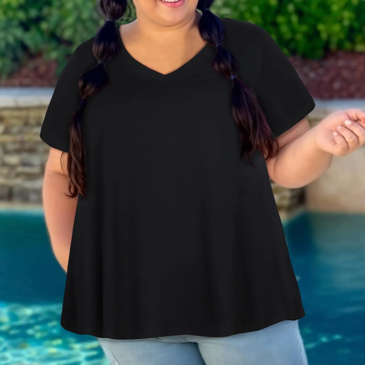 JOELLYUS Plus Size Tops for Women Summer Top Loose Fit Tee Shirts V Neck Short Sleeve Blouse