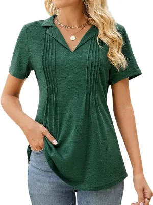 Kistore Womens Short Sleeve Polo T Shirts V Neck Summer Basic Tops Fashion 2025 Business Casual Work Blouse S-XXL