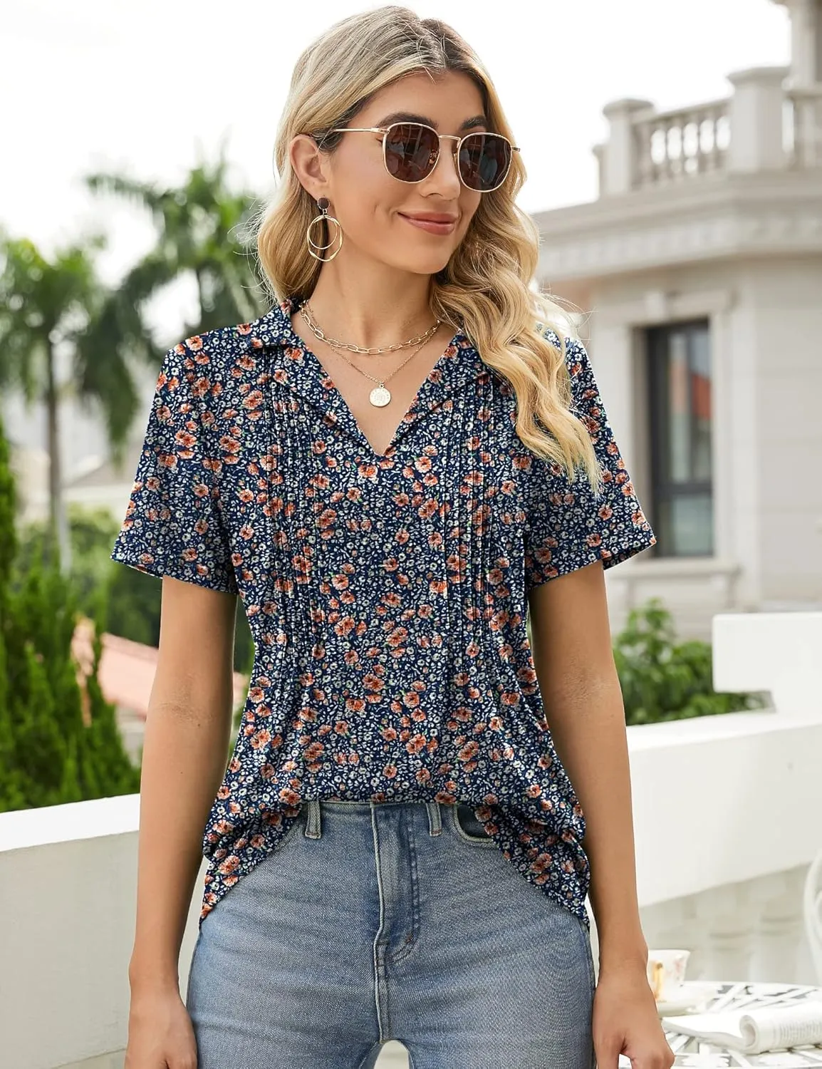 Kistore Womens Short Sleeve Polo T Shirts V Neck Summer Basic Tops Fashion 2025 Business Casual Work Blouse S-XXL