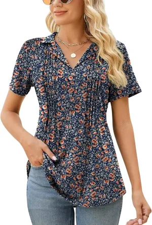 Kistore Womens Short Sleeve Polo T Shirts V Neck Summer Basic Tops Fashion 2025 Business Casual Work Blouse S-XXL