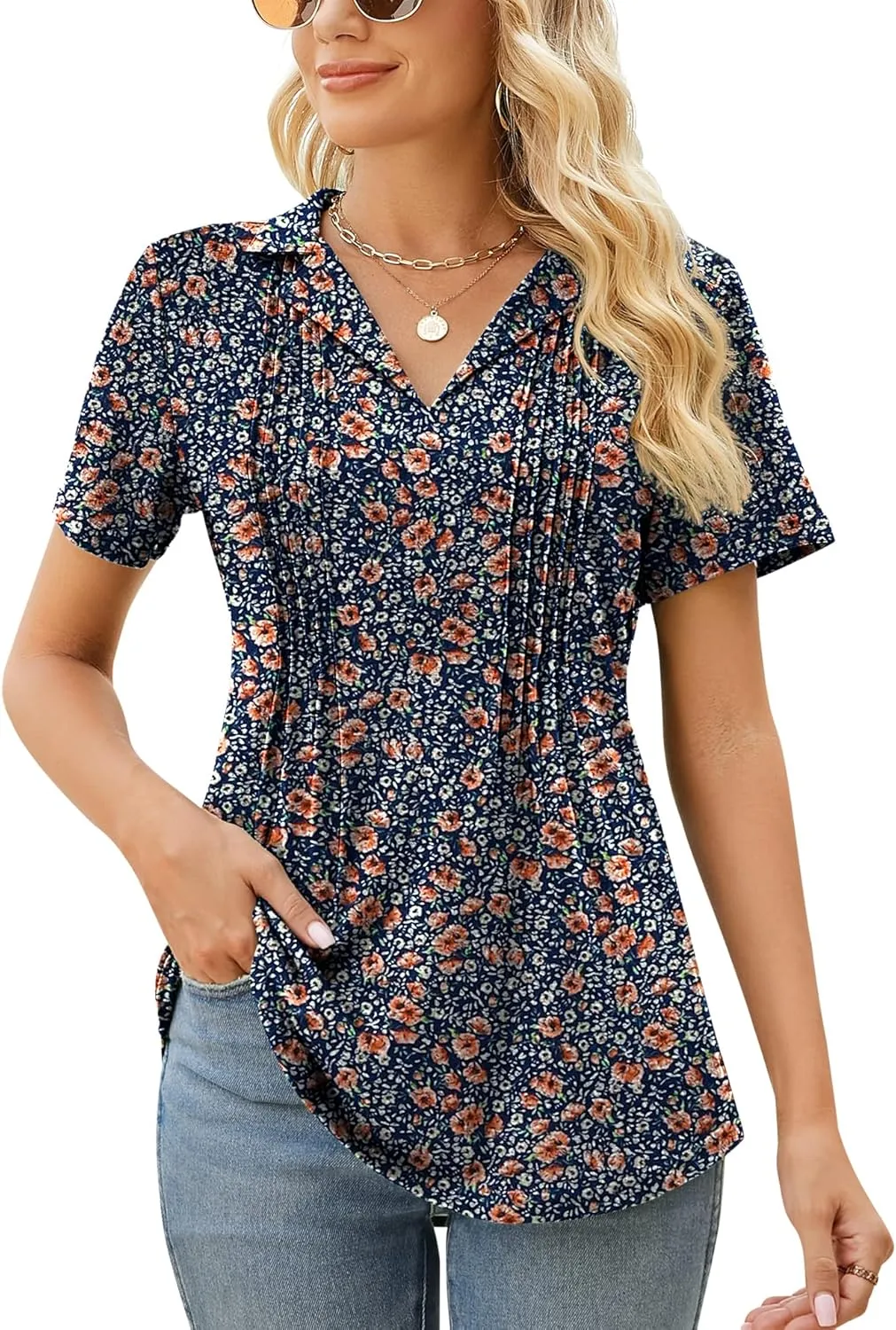 Kistore Womens Short Sleeve Polo T Shirts V Neck Summer Basic Tops Fashion 2025 Business Casual Work Blouse S-XXL