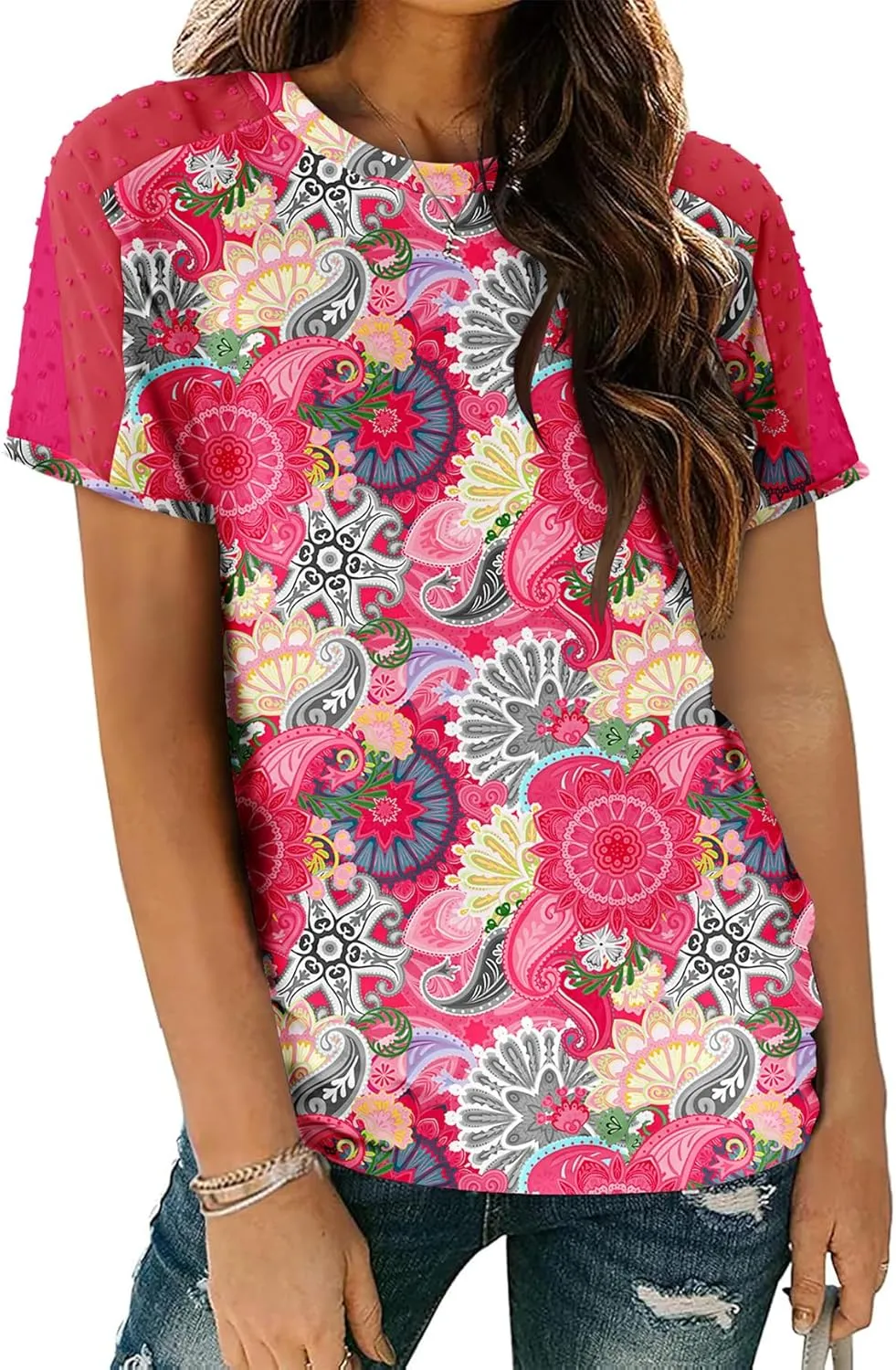 Magritta Women Mesh Sleeves Casual T-Shirts Summer Fashion See Through Blouses Tee S-3XL