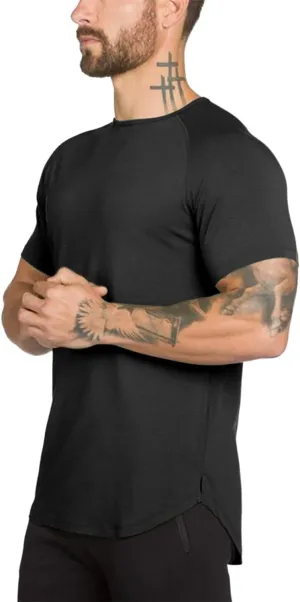 Mens Gym Workout Slim Fit Short Sleeve T-Shirt Cotton Performance Athletic Shirts Running Fitness Tee