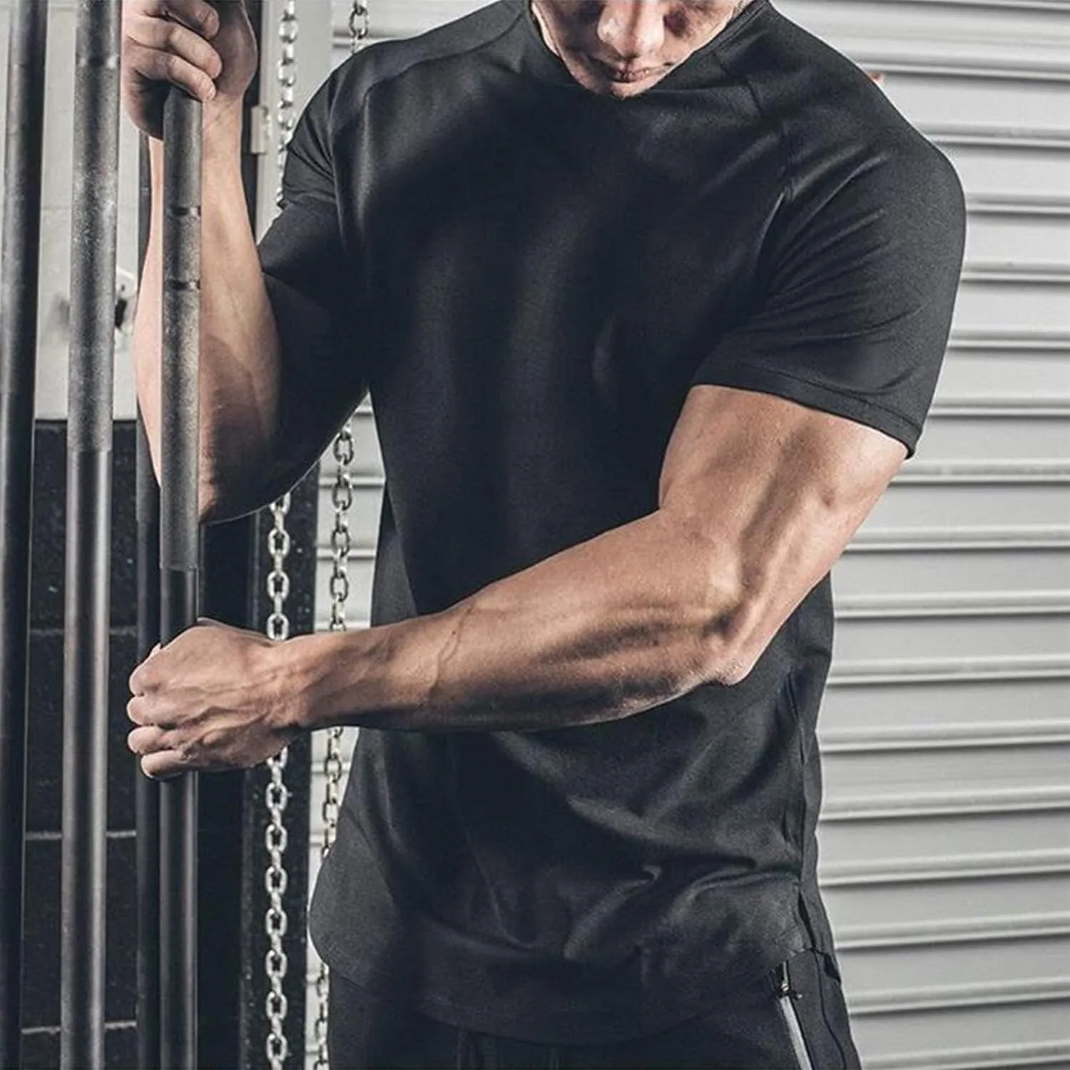 Mens Gym Workout Slim Fit Short Sleeve T-Shirt Cotton Performance Athletic Shirts Running Fitness Tee