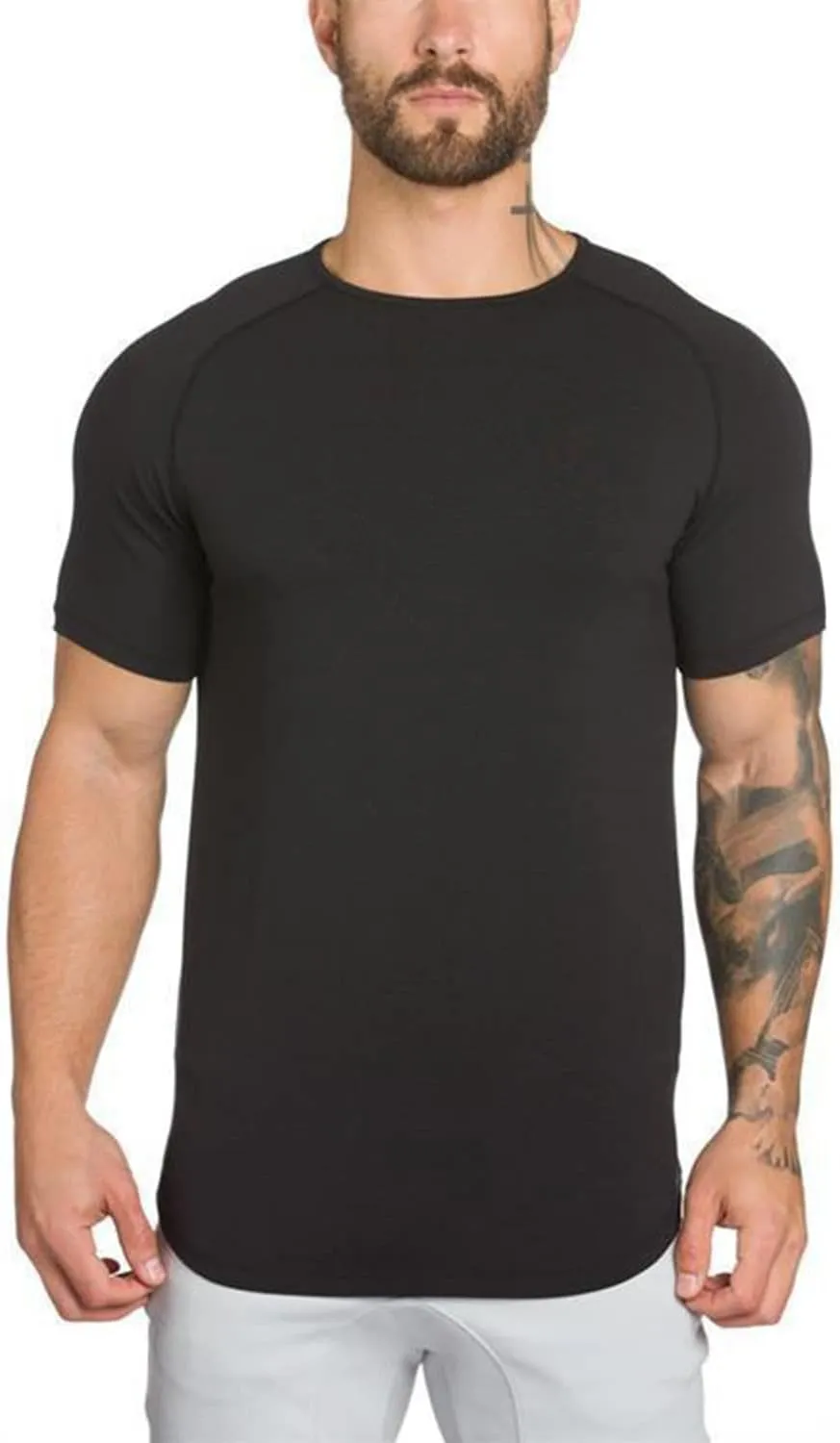 Mens Gym Workout Slim Fit Short Sleeve T-Shirt Cotton Performance Athletic Shirts Running Fitness Tee