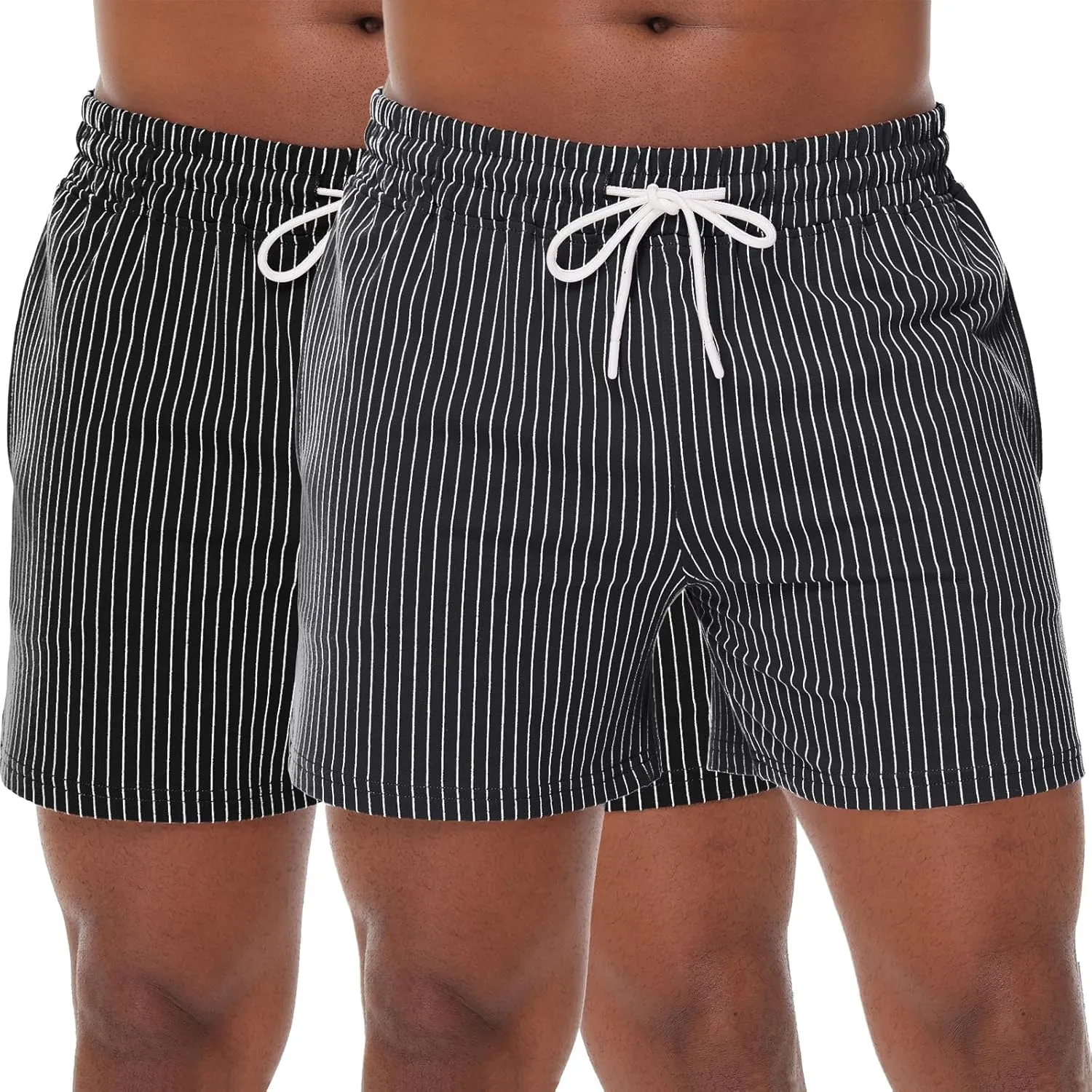 Mens Shorts 5" Casual Summer Stripes Elastic Waist Classic Fit Daily Wear Jogger Workout Cotton Shorts