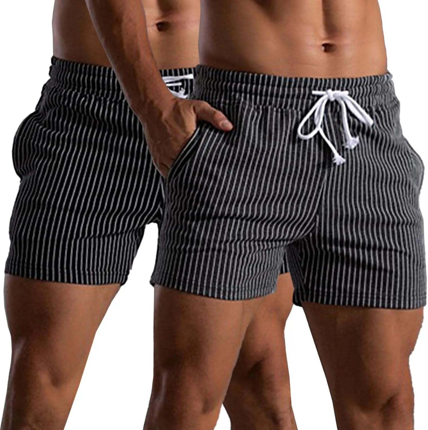 Mens Shorts 5" Casual Summer Stripes Elastic Waist Classic Fit Daily Wear Jogger Workout Cotton Shorts
