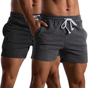 Mens Shorts 5" Casual Summer Stripes Elastic Waist Classic Fit Daily Wear Jogger Workout Cotton Shorts