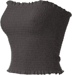 MixMatchy Women's Ruffled Smocking Crop Tube Tops Summer Casual Bandeau Top