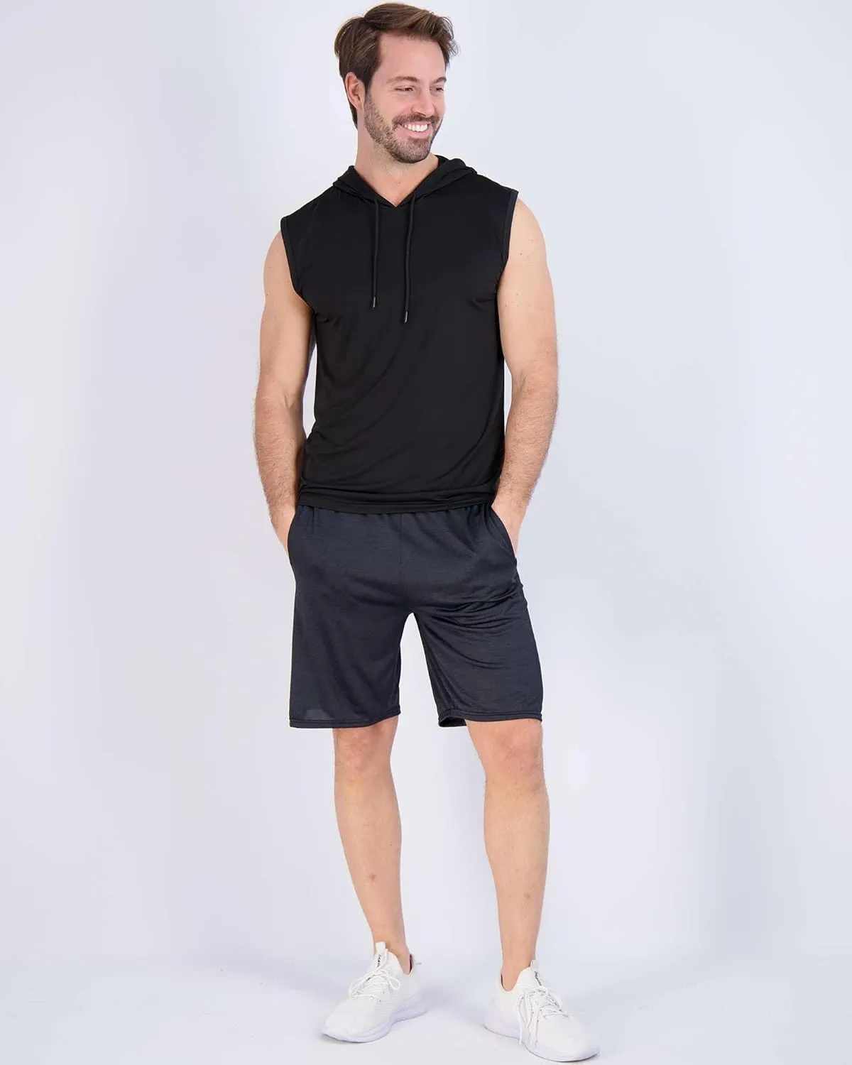 Real Essentials 3 Pack: Mens Dry-Fit Active Hooded Tank Top - Workout Sleeveless Hoodie Drawstring (Available in Big & Tall)