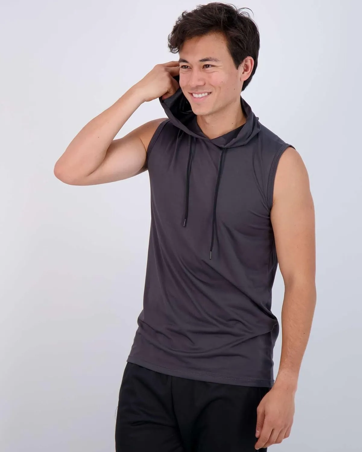 Real Essentials 3 Pack: Mens Dry-Fit Active Hooded Tank Top - Workout Sleeveless Hoodie Drawstring (Available in Big & Tall)