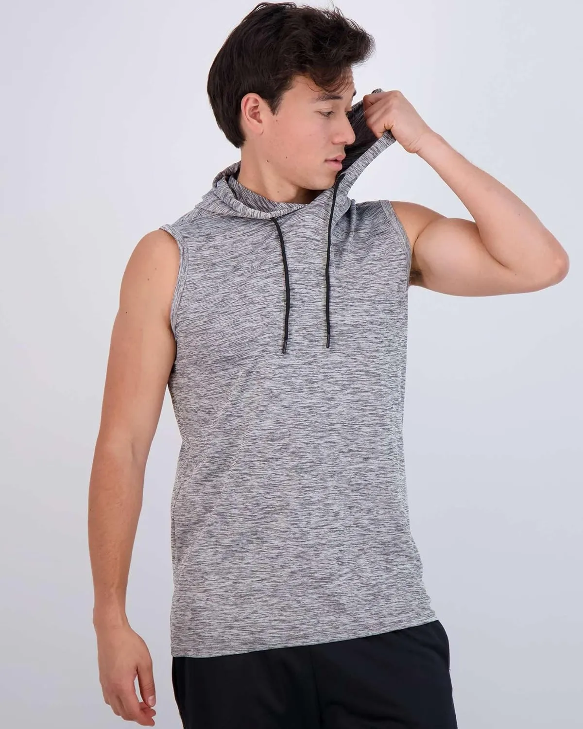 Real Essentials 3 Pack: Mens Dry-Fit Active Hooded Tank Top - Workout Sleeveless Hoodie Drawstring (Available in Big & Tall)