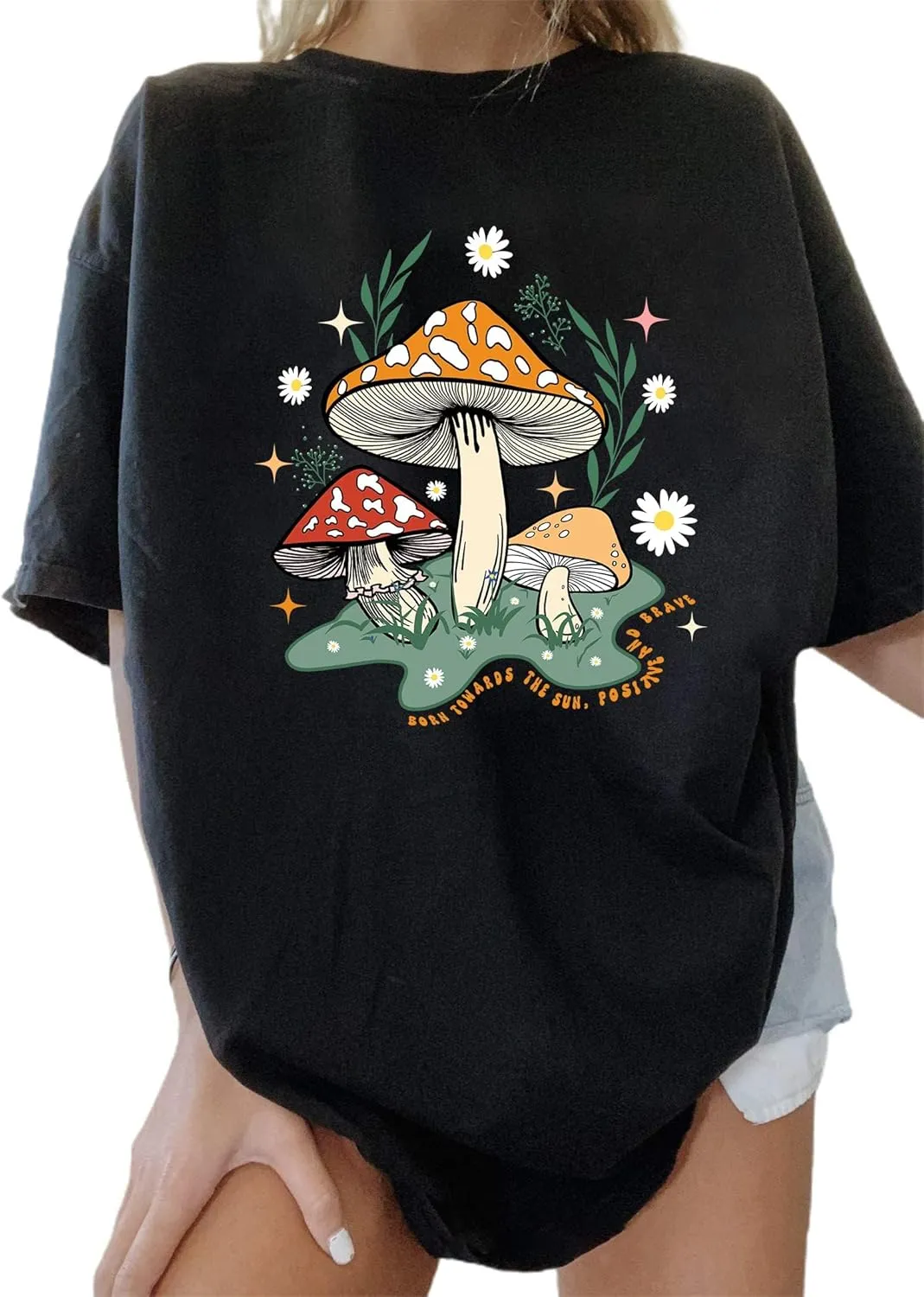 Remidoo Women's Casual Oversized T Shirt Short Sleeve Graphic Tee Letter Sun Moon Shirts