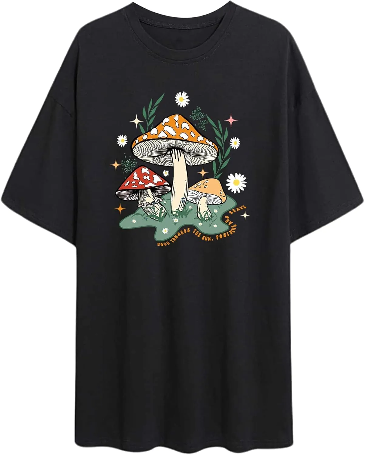 Remidoo Women's Casual Oversized T Shirt Short Sleeve Graphic Tee Letter Sun Moon Shirts