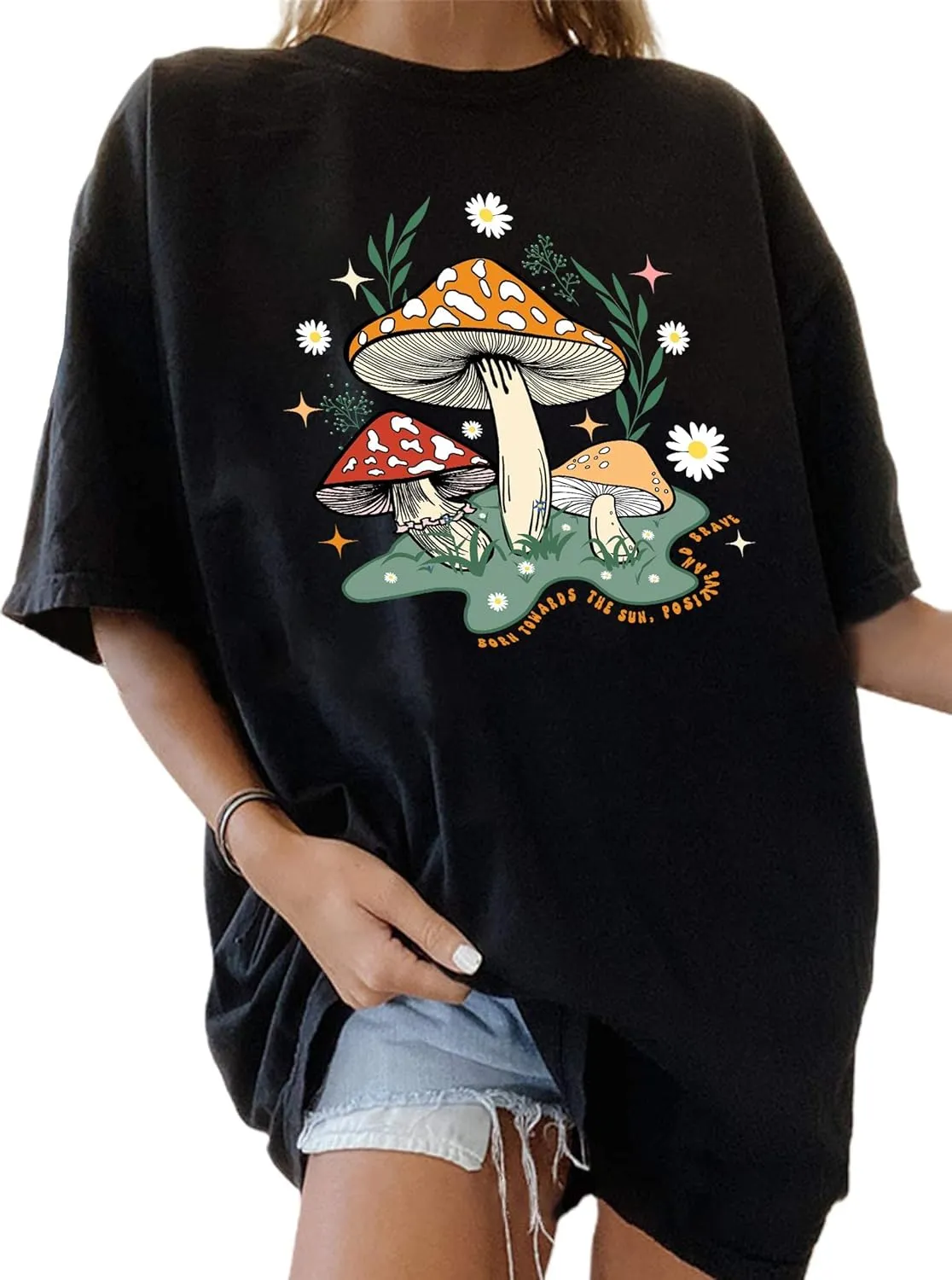 Remidoo Women's Casual Oversized T Shirt Short Sleeve Graphic Tee Letter Sun Moon Shirts