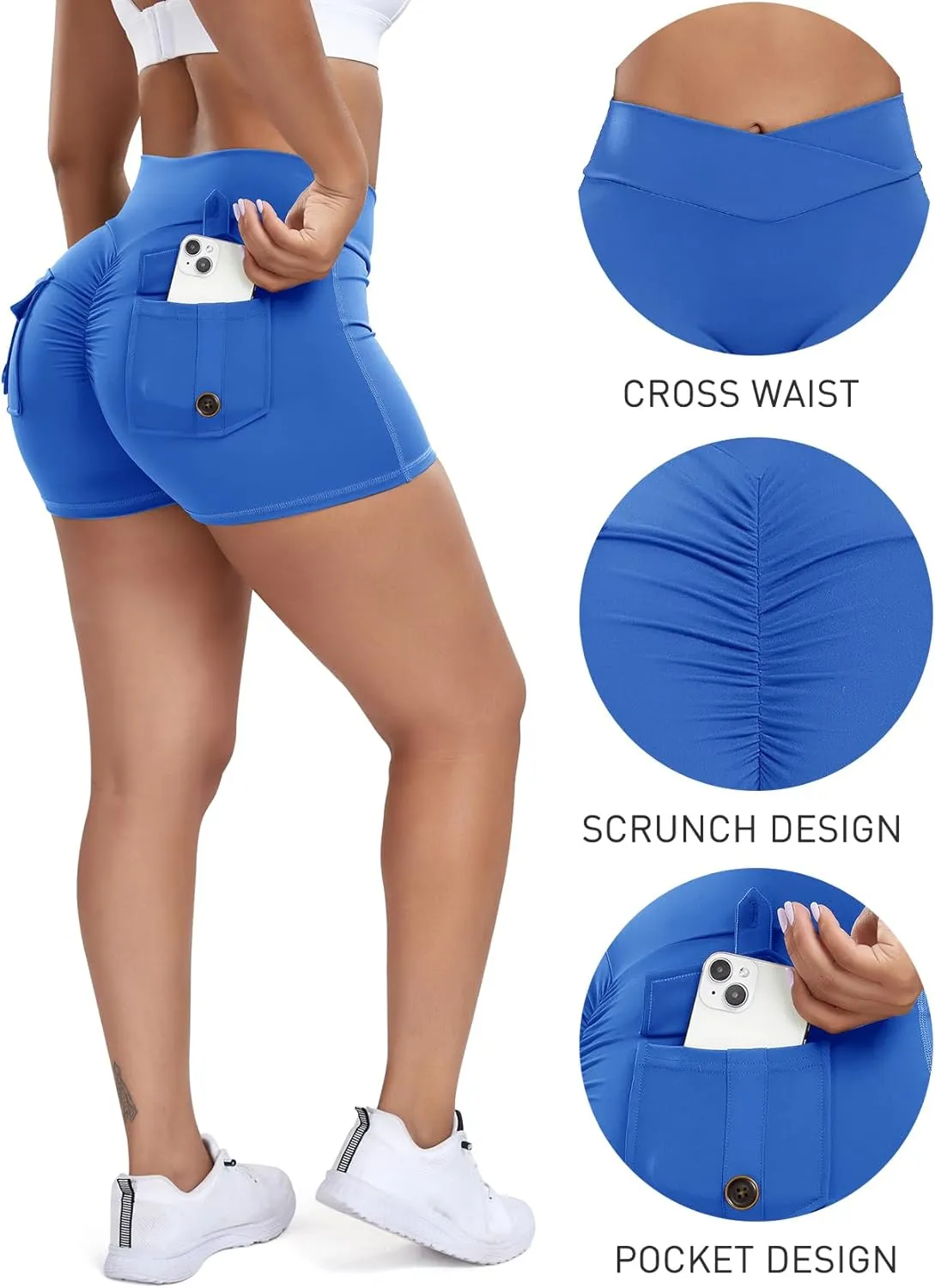 SEASUM Women Pocket Shorts Scrunch Butt Workout Cargo Shorts V Waist Yoga Booty Lifting Gym Bottom