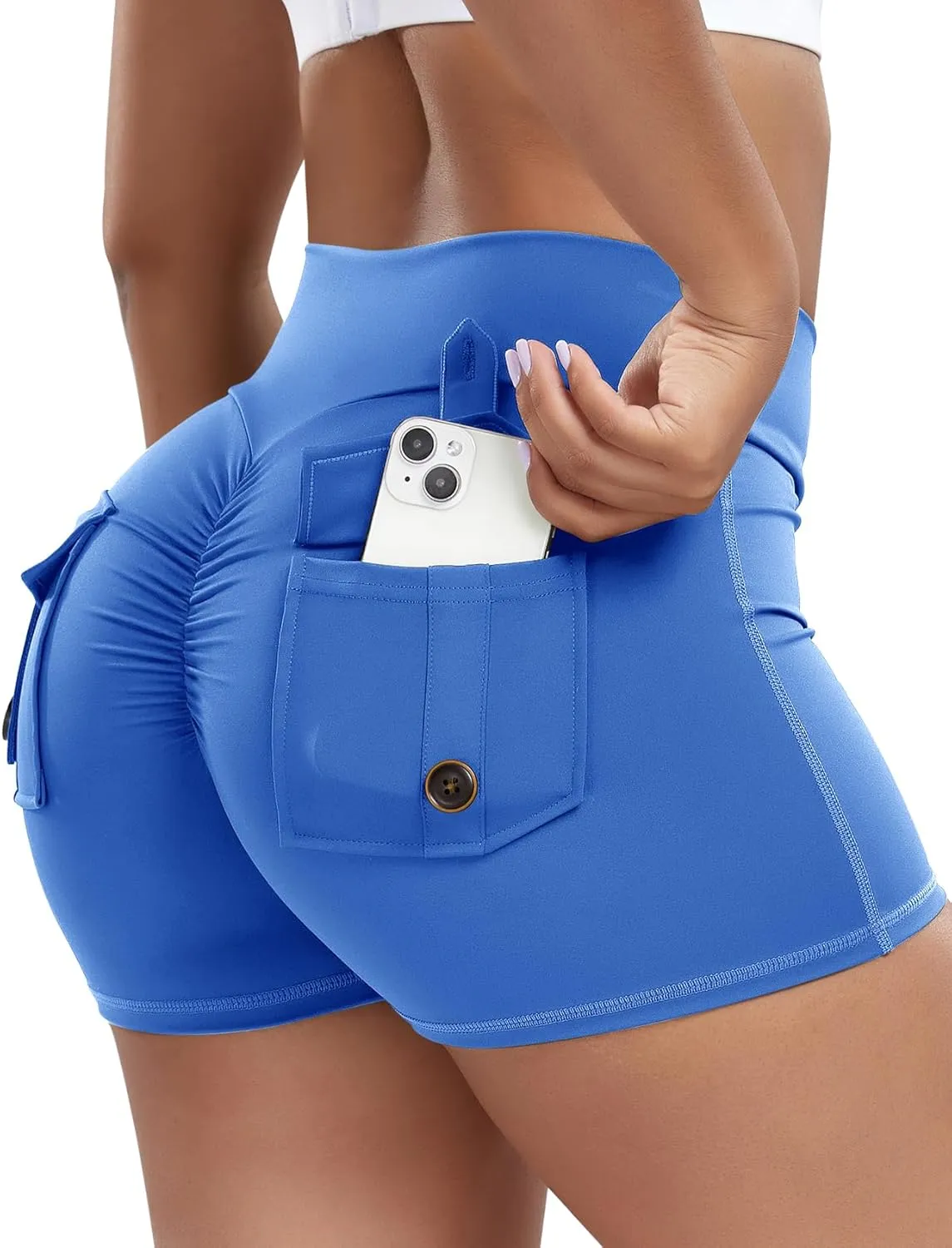 SEASUM Women Pocket Shorts Scrunch Butt Workout Cargo Shorts V Waist Yoga Booty Lifting Gym Bottom